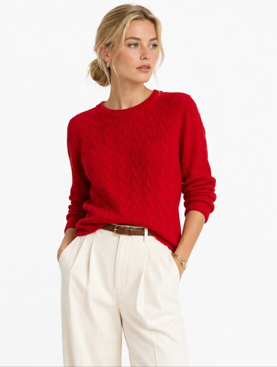 Ralph Lauren Sweaters - Lauren Ralph Red Cable Knit Sweater Classic Preppy Pullover Old Money Luxury
